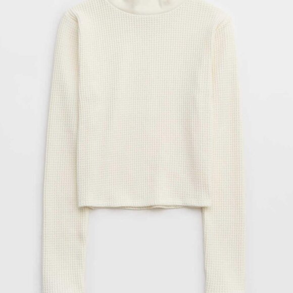 Aerie Ivory Waffle Cropped Long Sleeve Turtleneck Size Small - Picture 2 of 5